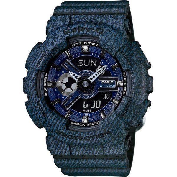Casio Casio Baby-G BA-110DC-2A1  BA-110DC-2A1 кварцевые женские часы синий циферблат, браслет пластик — вид спереди