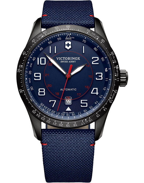 Victorinox Victorinox 241820  241820 механические мужские часы синий циферблат, браслет кожа + нейлон — вид спереди