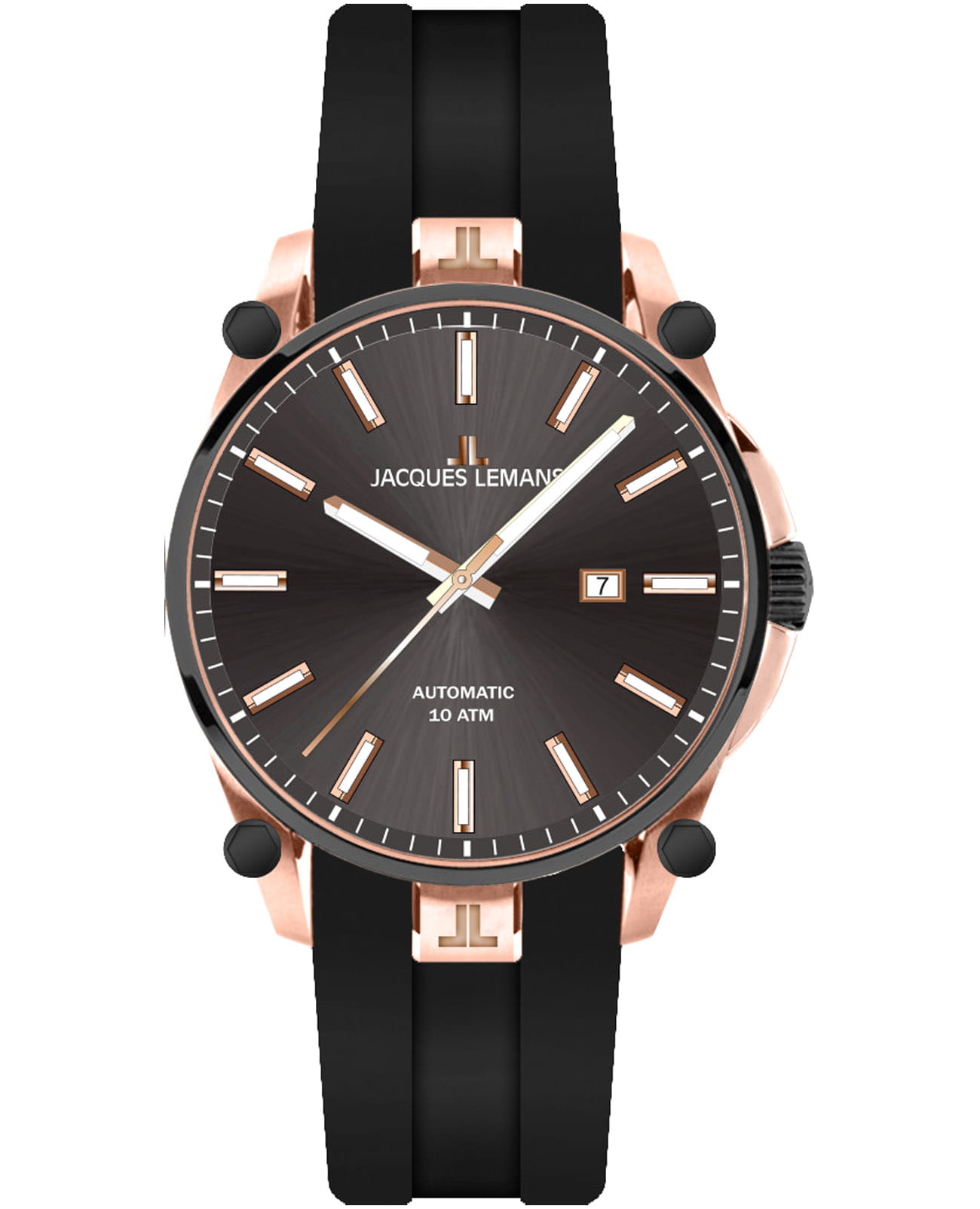 Jacques Lemans Jacques Lemans Derby 1-2203B  1-2203B механические мужские часы черный циферблат, браслет силикон — вид спереди