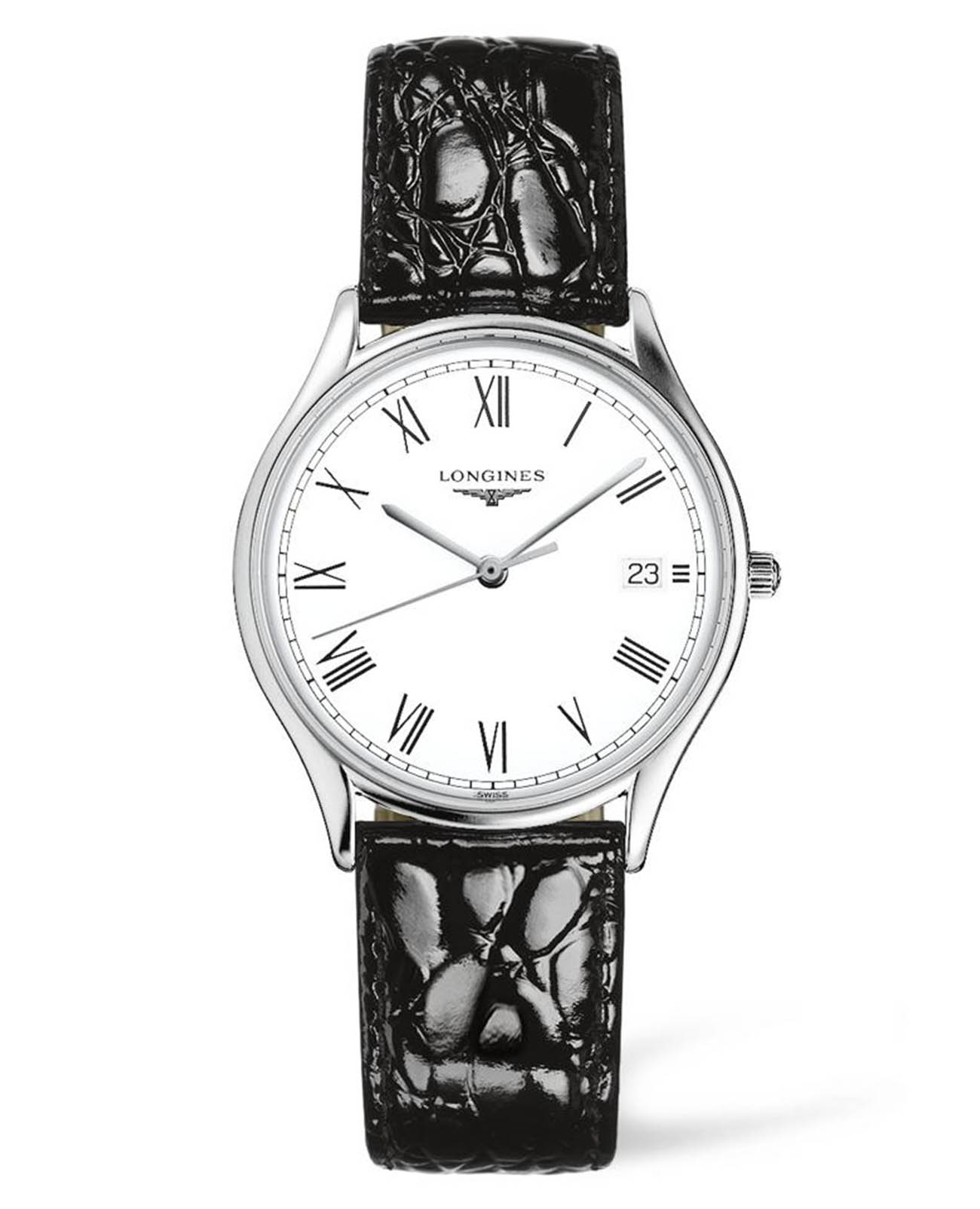 Longines Longines Lyre L4.759.4.11.2  L47594112 кварцевые женские часы белый циферблат, браслет кожаный — вид спереди