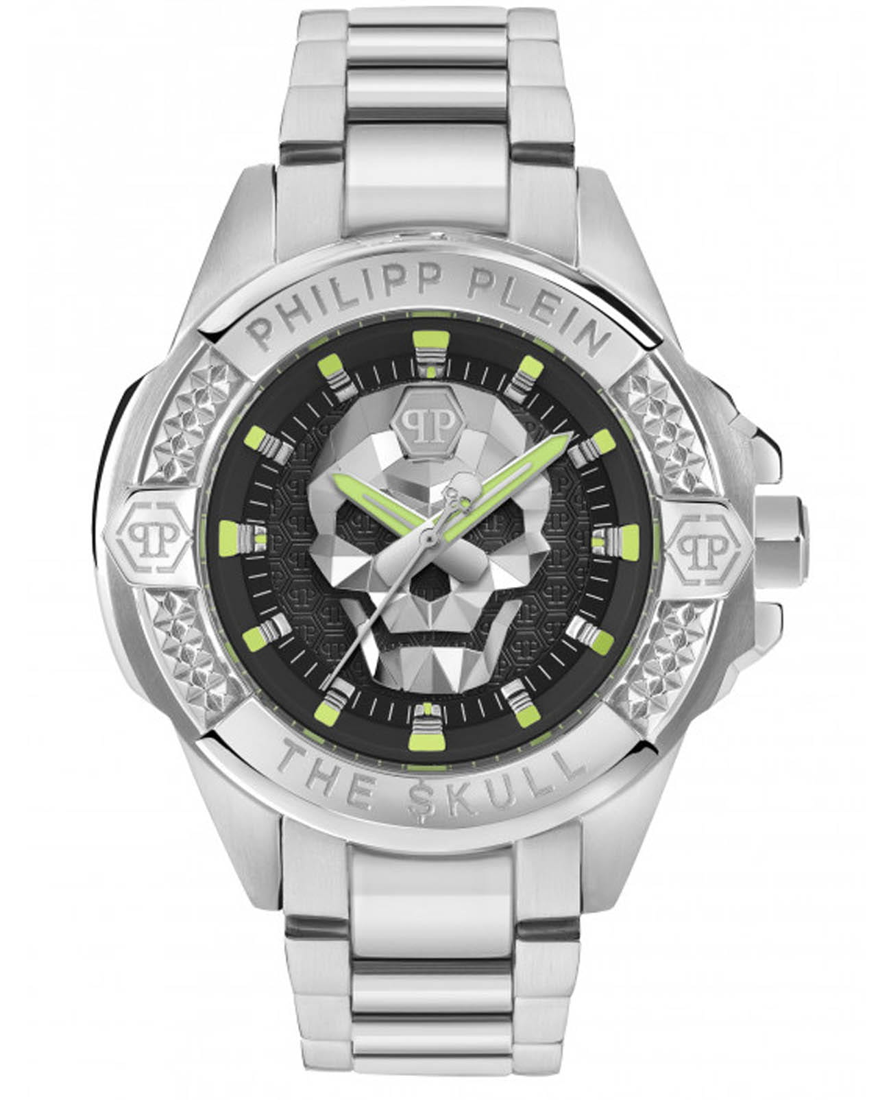 Philipp Plein Philipp Plein The Skull PWAAA2725  PWAAA2725 кварцевые мужские часы черный циферблат, браслет нержавеющая сталь — вид спереди