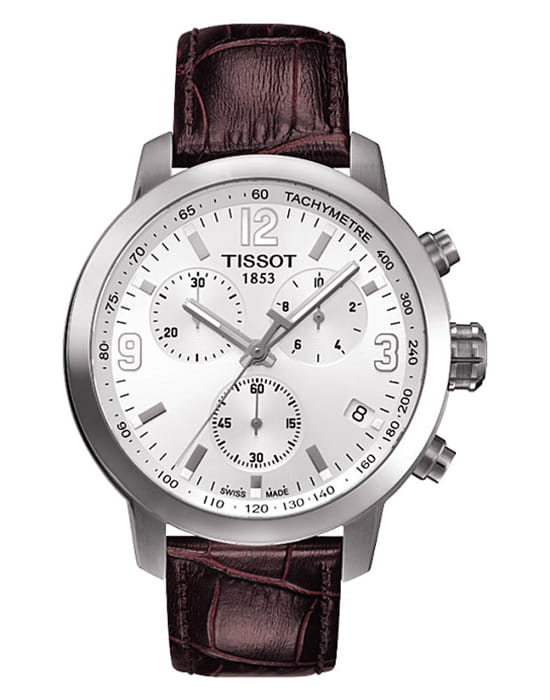 Tissot Tissot PRC 200 Chronograph T055.417.16.017.01 PRC 200 T0554171601701 кварцевые мужские часы белый циферблат, браслет кожаный — вид спереди