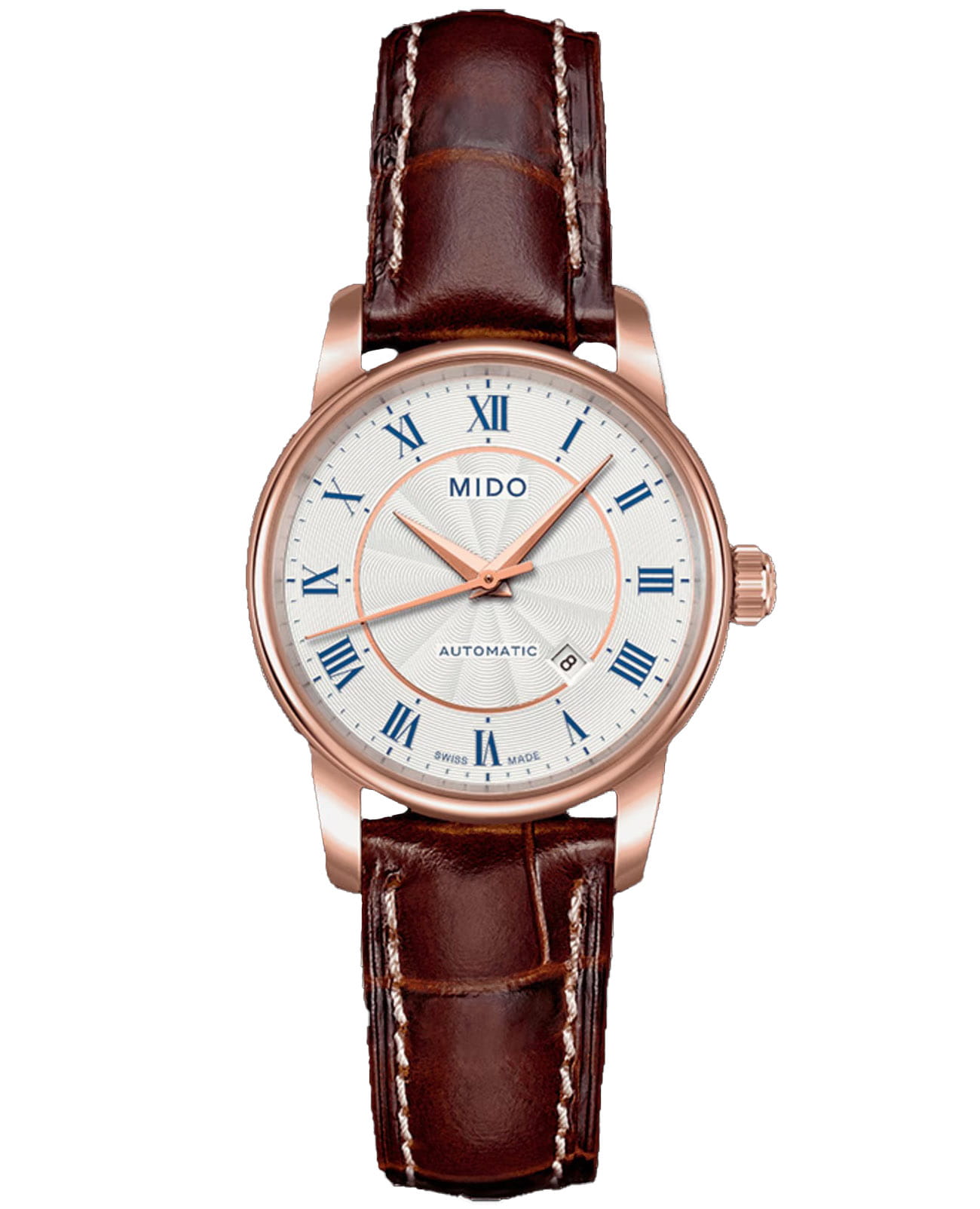 Mido Mido Baroncelli M7600.2.21.8  M76002218 механические женские часы  циферблат, браслет кожаный — вид спереди