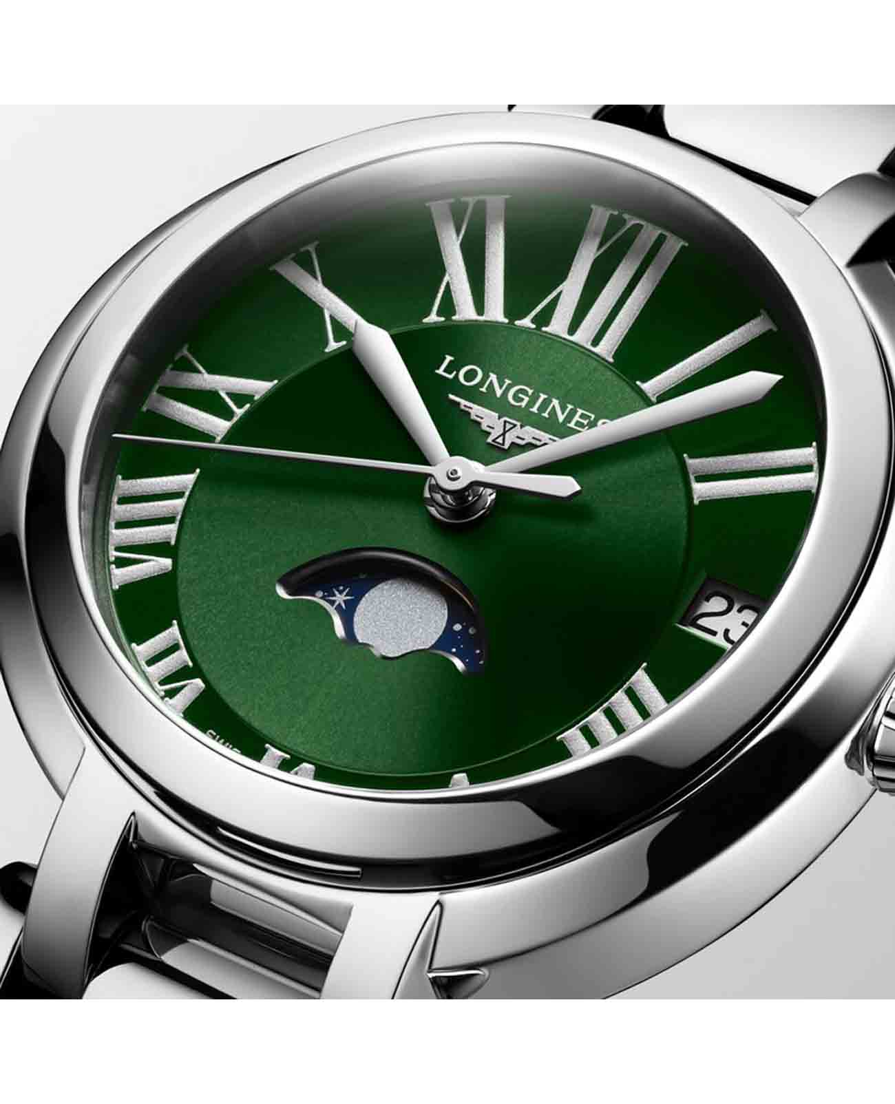 Longines Longines PrimaLuna L8.115.4.61.6 кварцевые женские часы часы крупный план зеленый циферблата