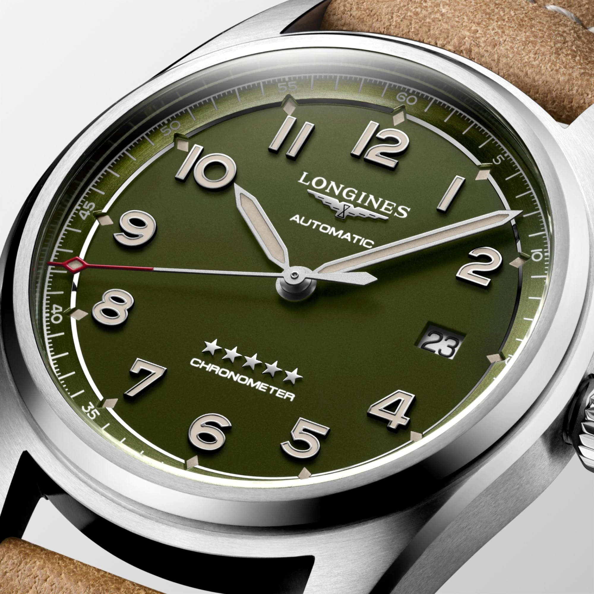 Longines Longines Spirit L3.810.4.03.2 механические мужские часы часы крупный план зеленый циферблата