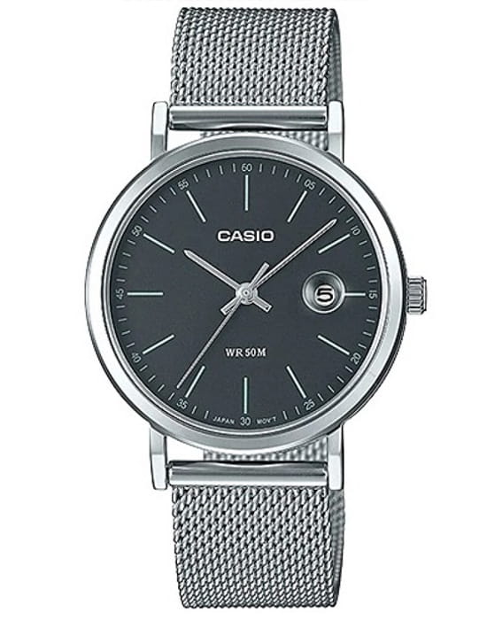 Casio Casio Collection LTP-E175M-1E Retro LTP-E175M-1E кварцевые женские часы серебристый циферблат, браслет нержавеющая сталь — вид спереди