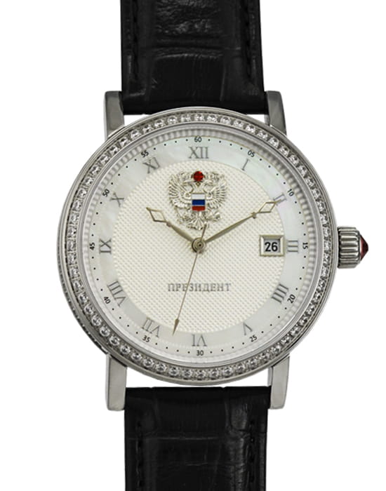 Президент Президент 3900417  3900417 механические мужские часы белый циферблат, браслет кожаный — вид спереди
