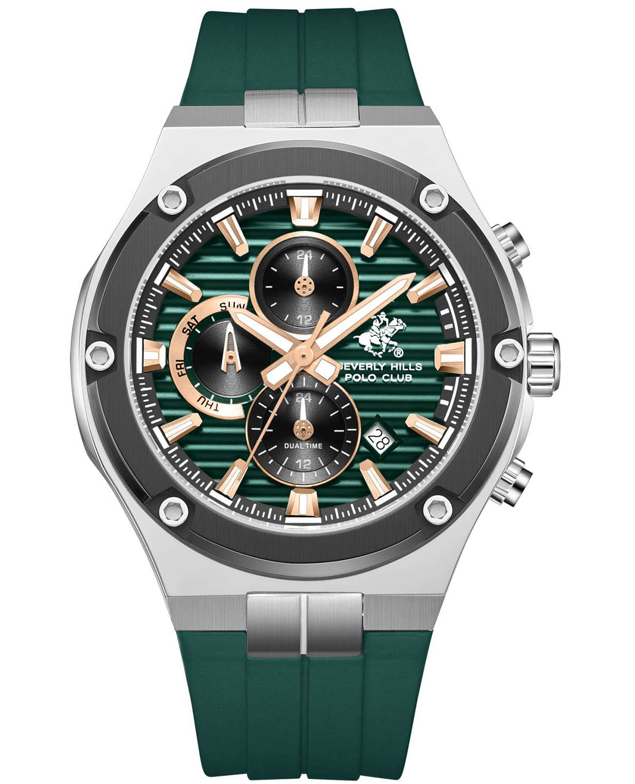 Beverly Hills Polo Club Beverly Hills Polo Club BP3822X.375  BP3822X.375 кварцевые мужские часы зеленый циферблат, браслет каучук — вид спереди