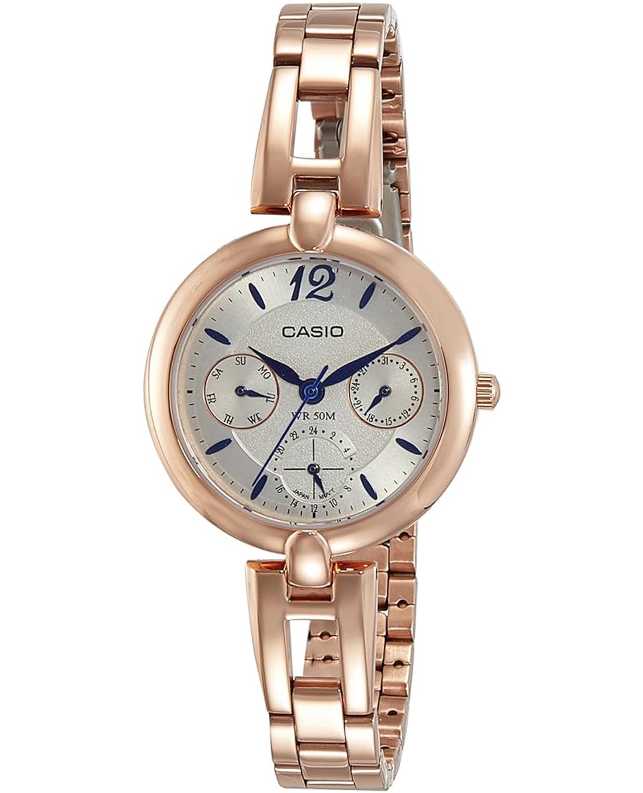 Casio Casio Collection LTP-E401PG-7AVDF  LTP-E401PG-7AVDF кварцевые женские часы розовый циферблат, браслет нержавеющая сталь с ip-покрытием — вид спереди