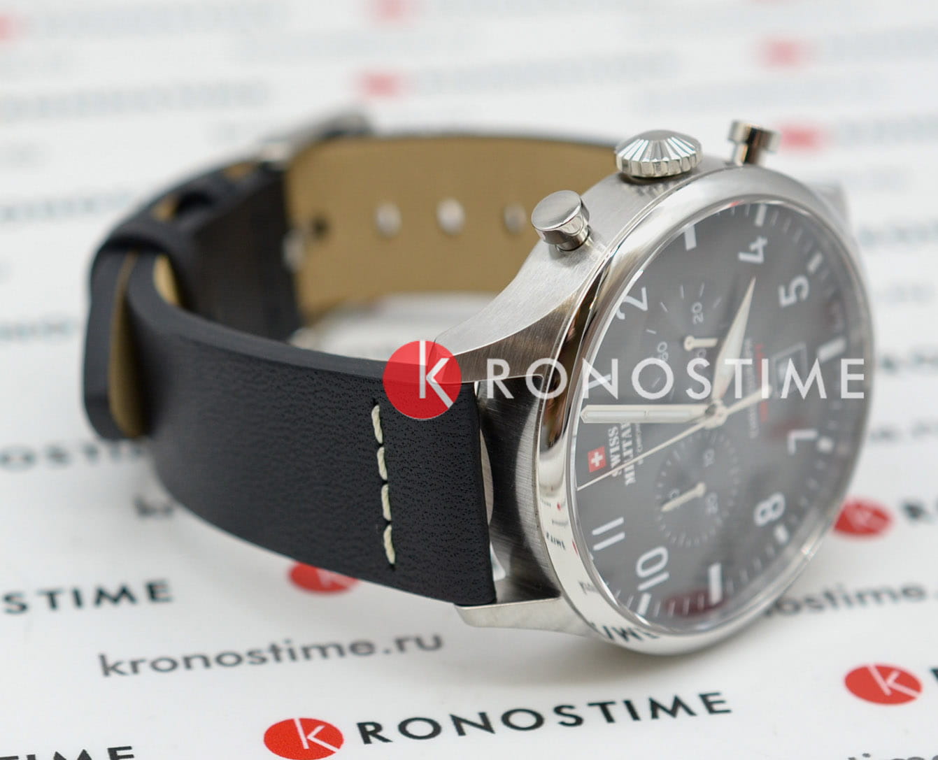 Swiss Military by Chrono Swiss Military by Chrono Vintage Chronograph SM34098.05,  швейцария мужские часы на браслете кожаный боковой вид