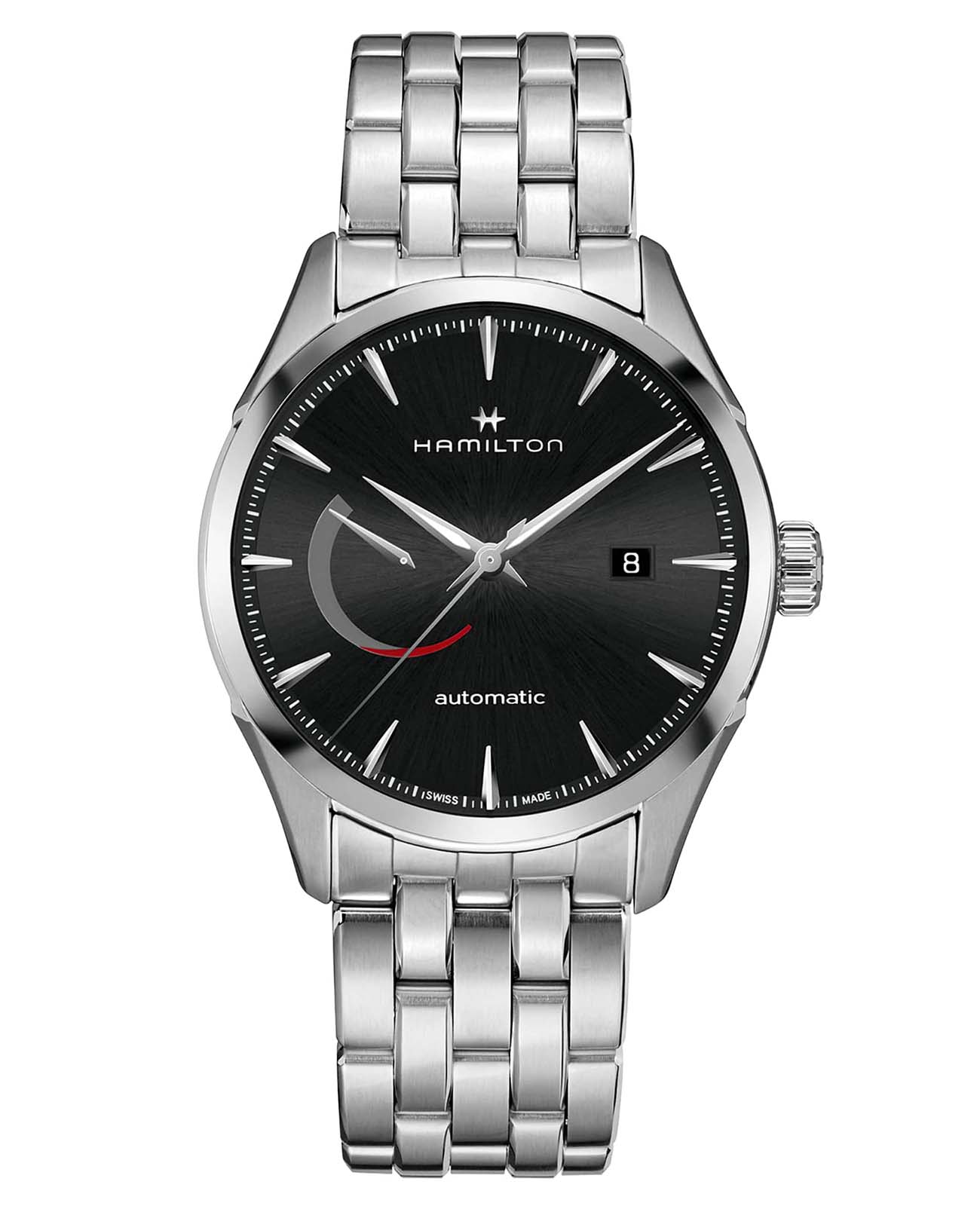 Hamilton Hamilton Jazzmaster Power Reserve Auto H32635131  H32635131 механические мужские часы черный циферблат, браслет нержавеющая сталь — вид спереди