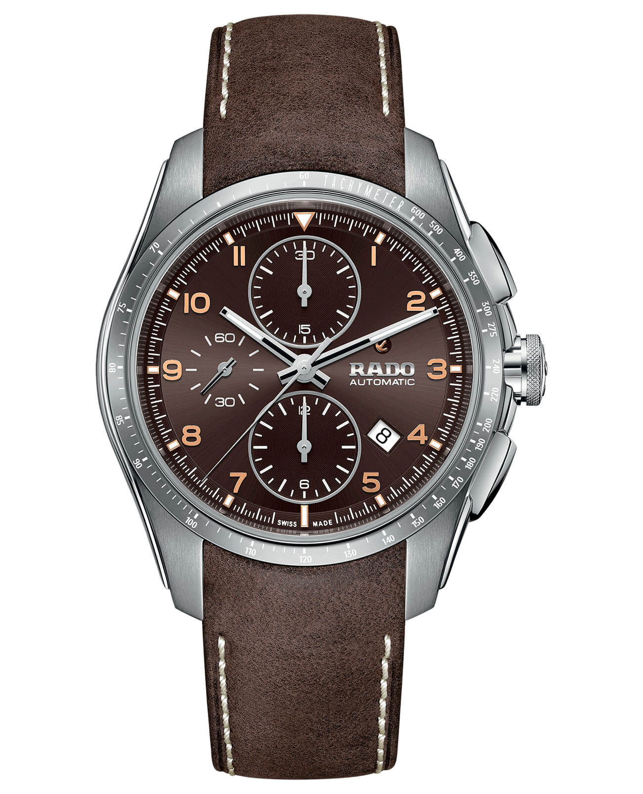 Rado Rado Hyperchrome Automatic Chronograph R32042305 Automatic R32042305 механические мужские часы коричневый циферблат, браслет кожаный — вид спереди
