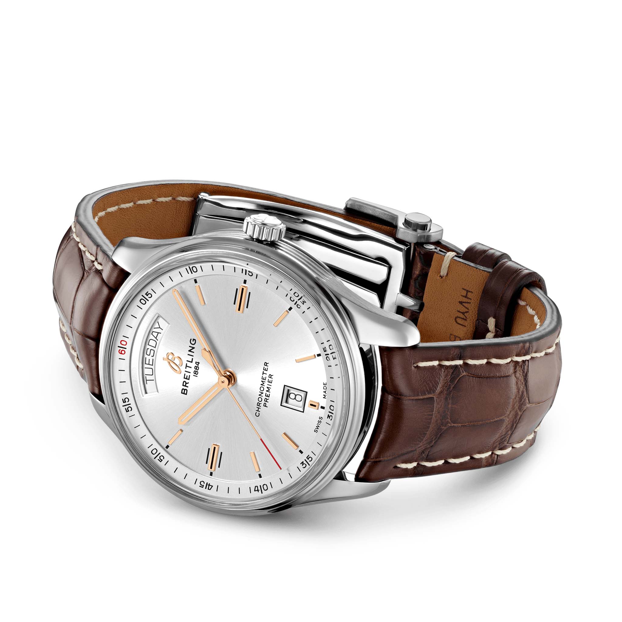 Breitling Breitling Premier Automatic Day & Date 40 A45340211G1P1, premier швейцария мужские часы на браслете кожаный боковой вид