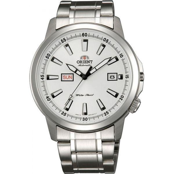 Orient Orient EM7K006W (FEM7K006W)  FEM7K006W механические мужские часы белый циферблат, браслет нержавеющая сталь — вид спереди