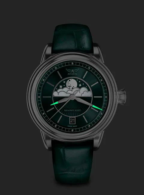 Оригинальные часы Aviator Aviator Douglas MoonFlight V.1.33.0.262.4 кварцевые калибр механизма ronda 708 общий вид
