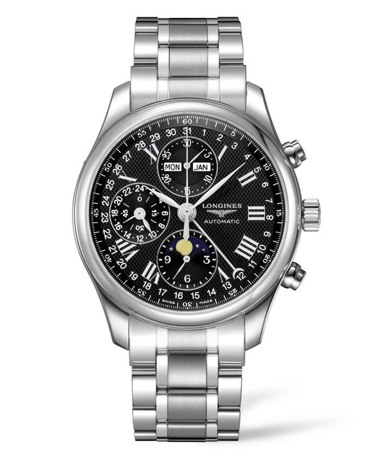 Longines Longines Master Collection L2.773.4.51.6  L27734516 механические мужские часы черный циферблат, браслет нержавеющая сталь — вид спереди