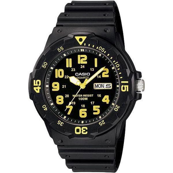 Casio Casio Illuminator MRW-200H-9BVDF (MRW-200H-9B)  MRW-200H-9B кварцевые мужские часы черный циферблат, браслет пластик — вид спереди