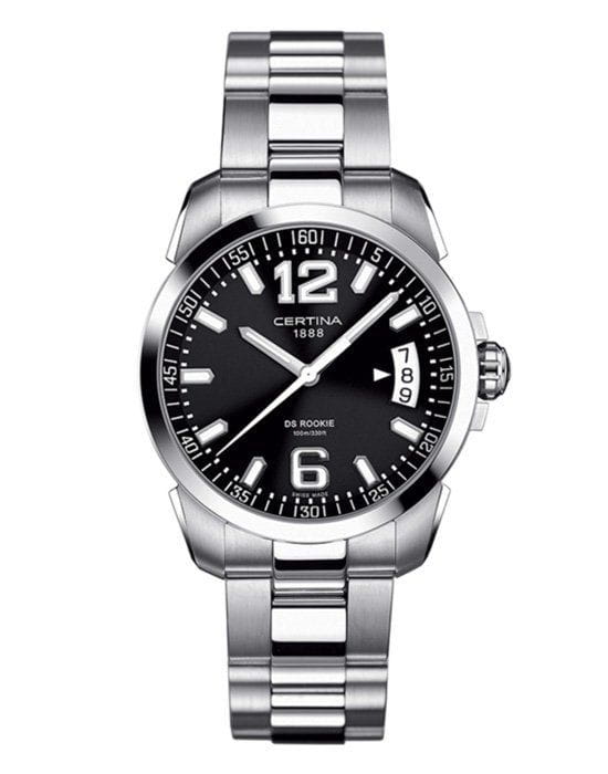 Certina Certina DS Rookie C016.410.11.057.00  C0164101105700 кварцевые мужские часы черный циферблат, браслет нержавеющая сталь — вид спереди
