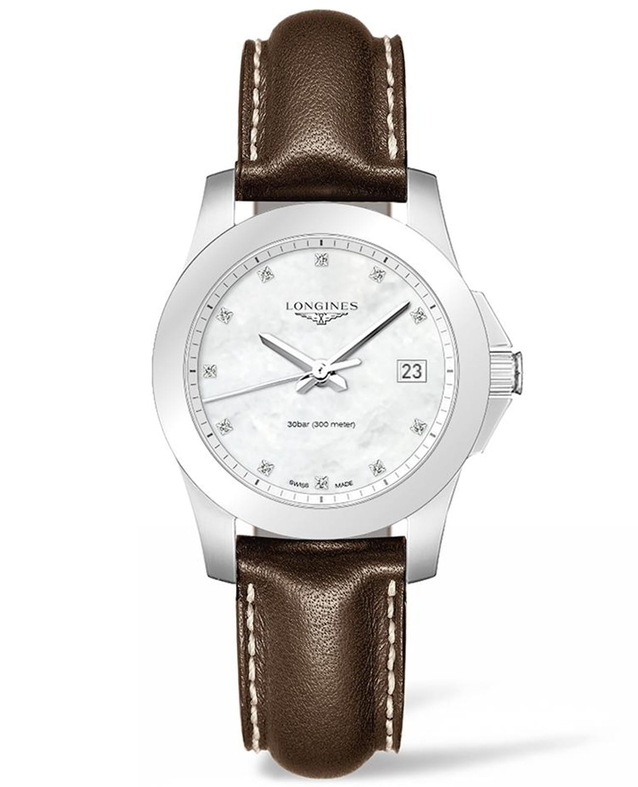 Longines Longines Conquest Classic L3.377.4.87.5  L33774875 кварцевые женские часы перламутровый циферблат, браслет кожаный — вид спереди