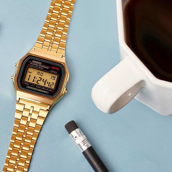 Casio A-159WGEA-1E мужские часы застежка крупным планом