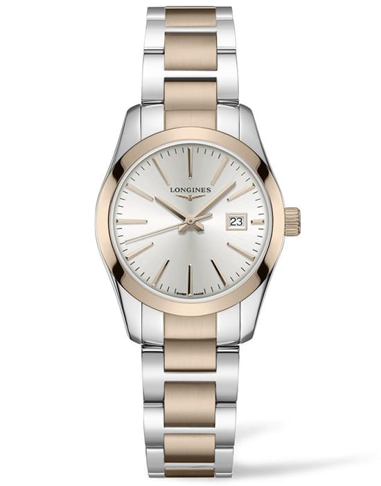 Longines Longines Conquest Classic L2.286.3.72.7  L22863727 кварцевые женские часы перламутровый циферблат, браслет сталь c pvd покрытием — вид спереди