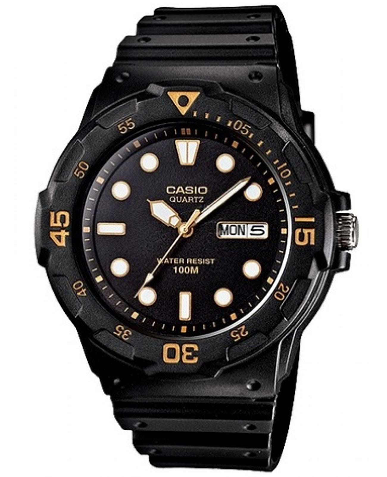 Casio Casio Collection MRW-200H-1EVDF (MRW-200H-1E)  MRW-200H-1E кварцевые мужские часы черный циферблат, браслет пластик — вид спереди