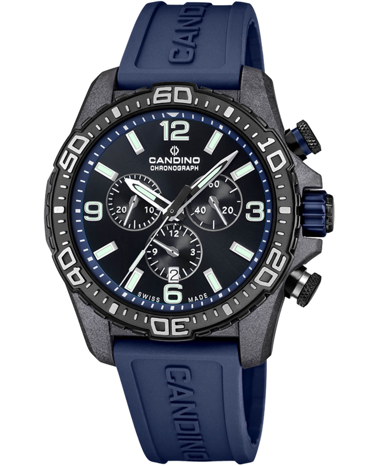Candino Candino Chronos C4779/2  C4779/2 кварцевые мужские часы черный циферблат, браслет каучук — вид спереди