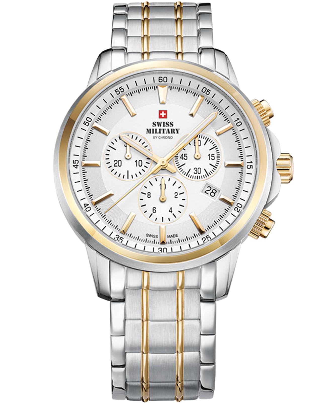 Swiss Military by Chrono Swiss Military by Chrono SM34052.05  SM34052.05 автокварц (кинетик) мужские часы антрацитовый циферблат, браслет нержавеющая сталь с pvd-покрытием — вид спереди