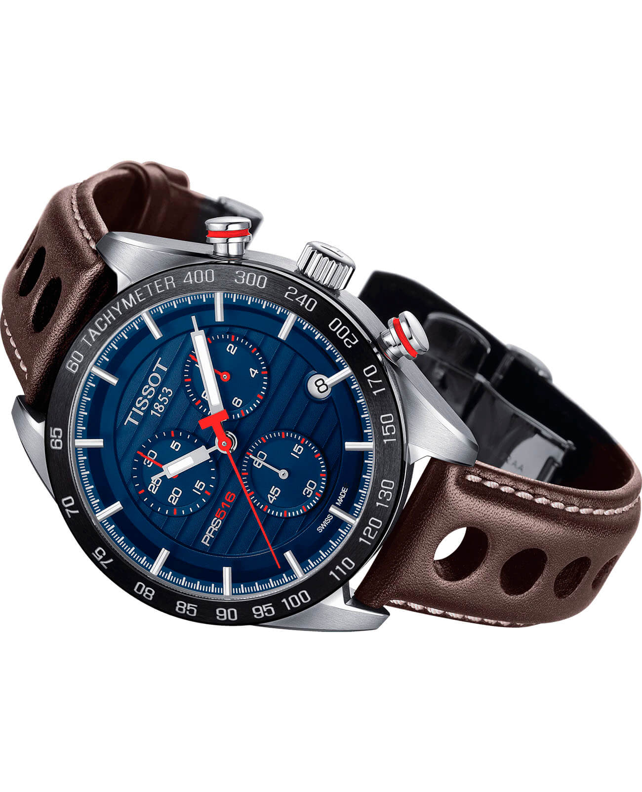 Tissot Tissot PRS 516 Chronograph T100.417.16.041.00, t-sport швейцария мужские часы на браслете кожаный боковой вид
