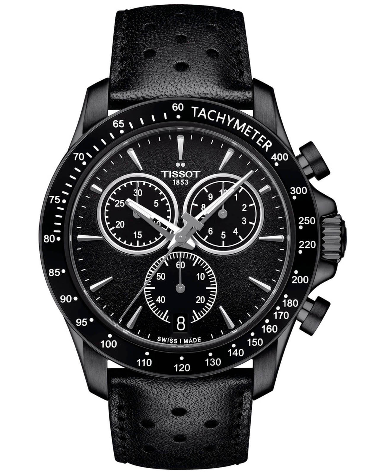 Tissot Tissot V8 Quartz Chronograph T106.417.36.051.00 V8  T1064173605100 кварцевые мужские часы черный циферблат, браслет кожаный — вид спереди