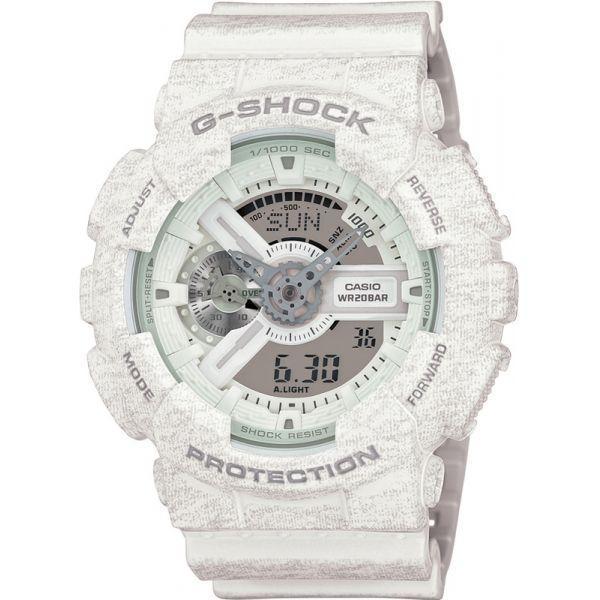 Casio Casio G-Shock GA-110HT-7A GA-110 GA-110HT-7A электронные мужские часы белый циферблат, браслет пластик — вид спереди