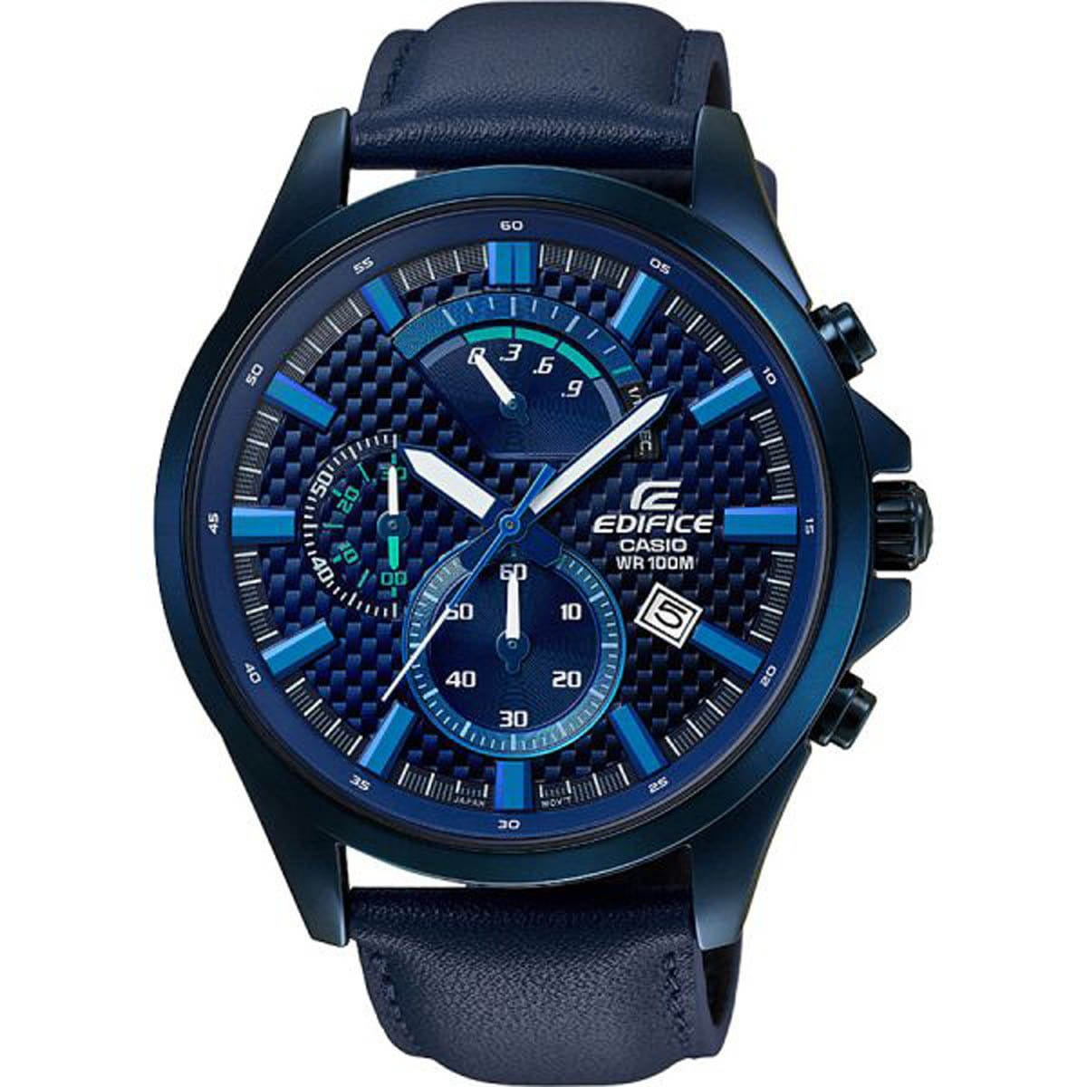 Casio Casio Edifice EFV-530BL-2A EFV EFV-530BL-2A кварцевые мужские часы синий циферблат, браслет карбон + полимер — вид спереди