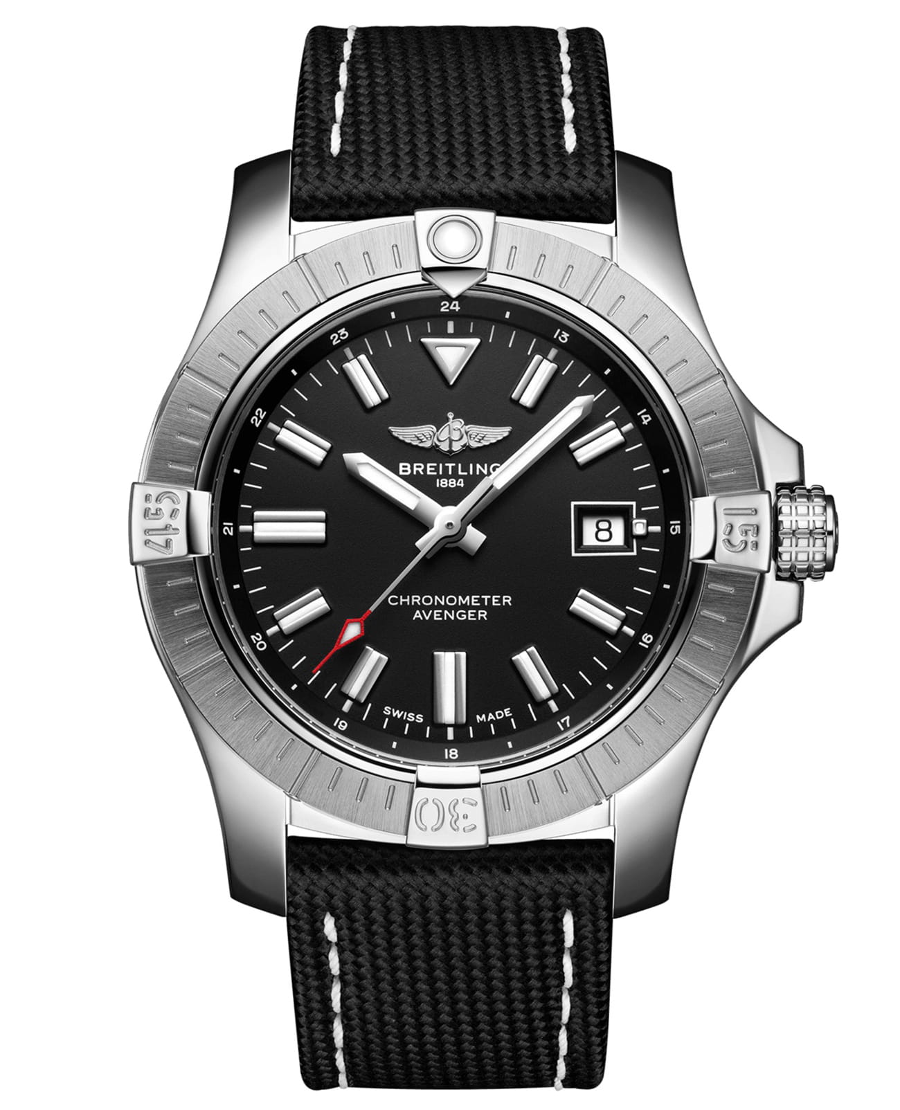 Breitling Breitling Avenger Automatic 43 A17318101B1X1  A17318101B1X1 механические мужские часы черный циферблат, браслет кожа + текстиль — вид спереди