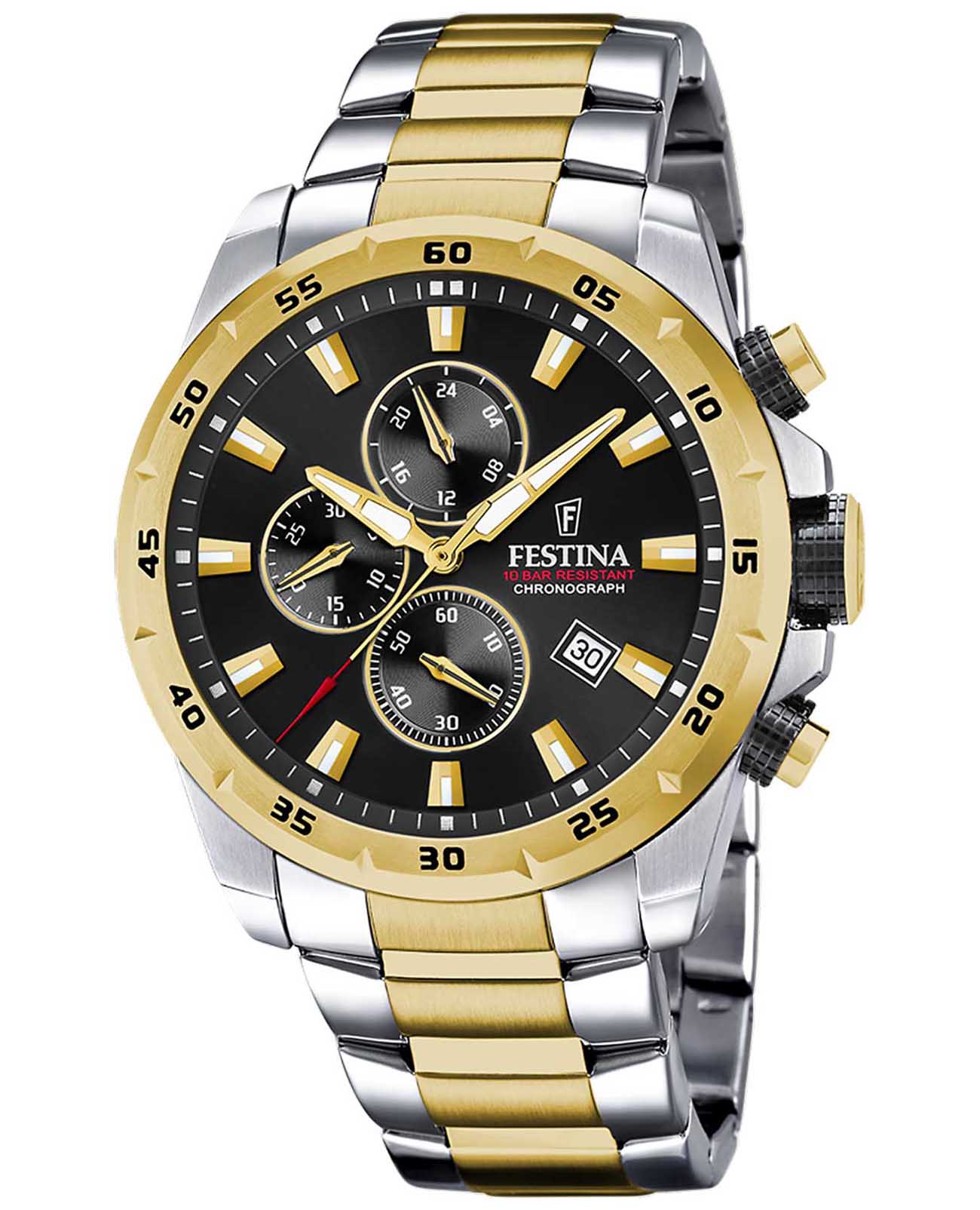 Festina Festina Chrono Sport F20562/4  F20562/4 кварцевые мужские часы черный циферблат, браслет сталь c pvd покрытием — вид спереди