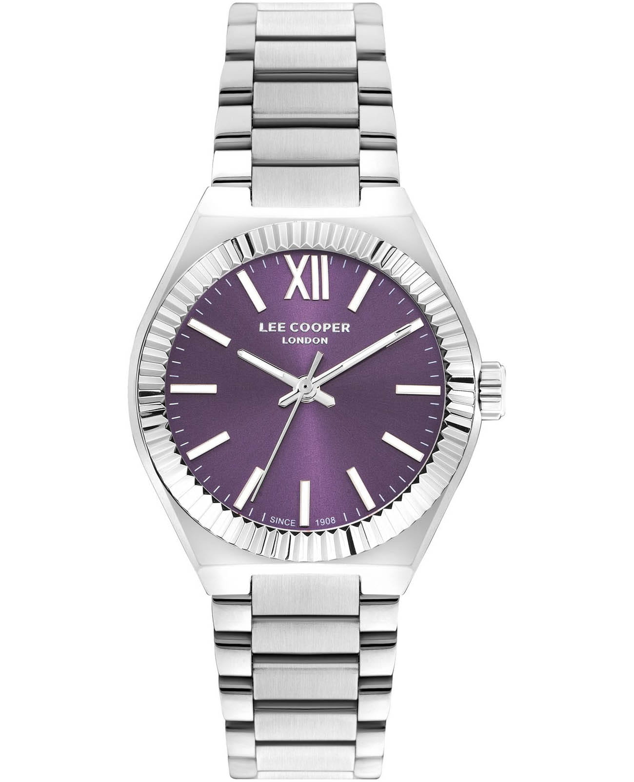 Lee Cooper Lee Cooper LC07970.320  LC07970.320 кварцевые женские часы фиолетовый циферблат, браслет нержавеющая сталь — вид спереди