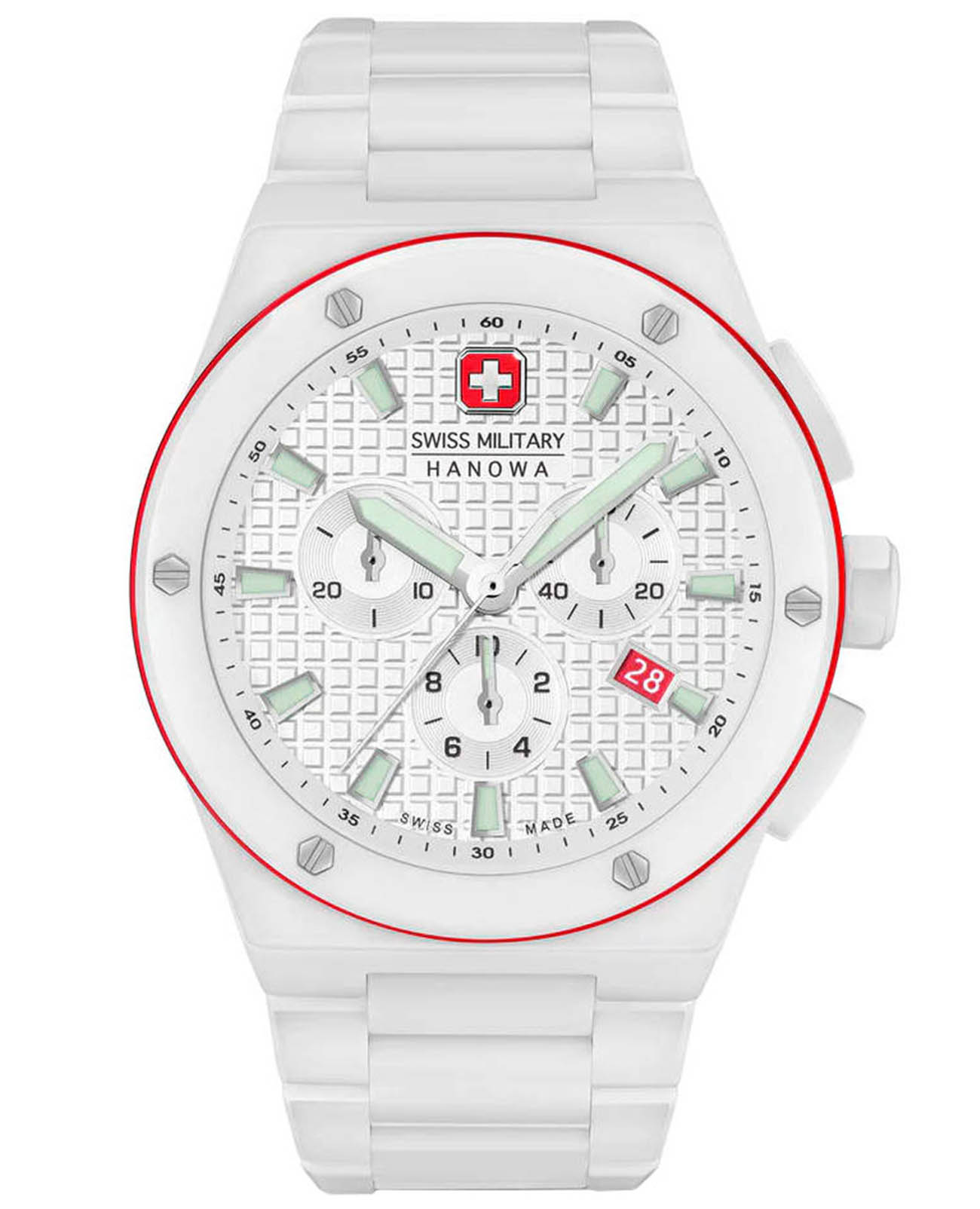 Swiss Military Hanowa Swiss Military Hanowa Sidewinder Ceramic SMWGI0002284  SMWGI0002284 кварцевые мужские часы белый циферблат, браслет керамика — вид спереди