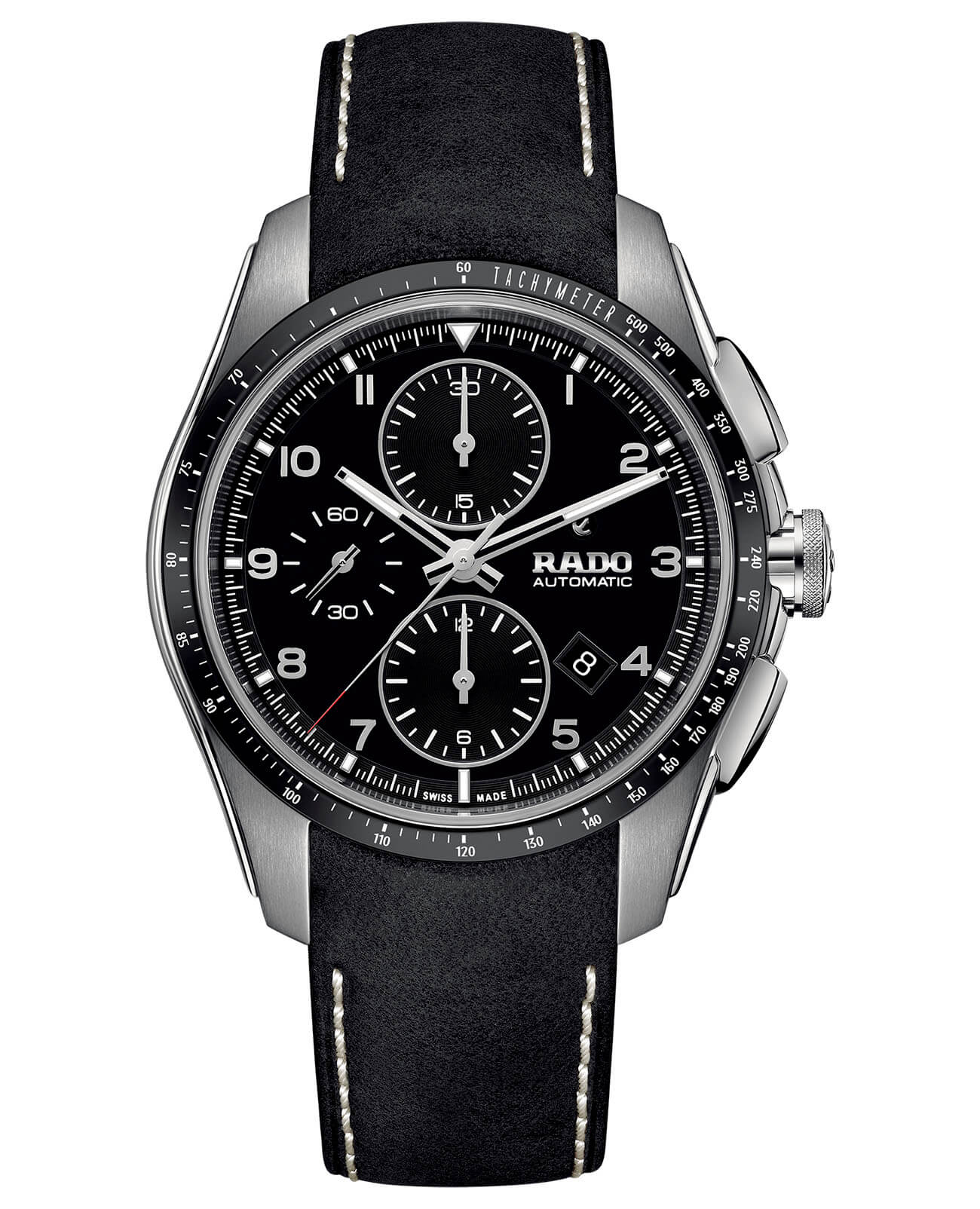 Rado Rado Hyperchrome Automatic Chronograph R32042155 Automatic R32042155 механические мужские часы черный циферблат, браслет кожаный — вид спереди