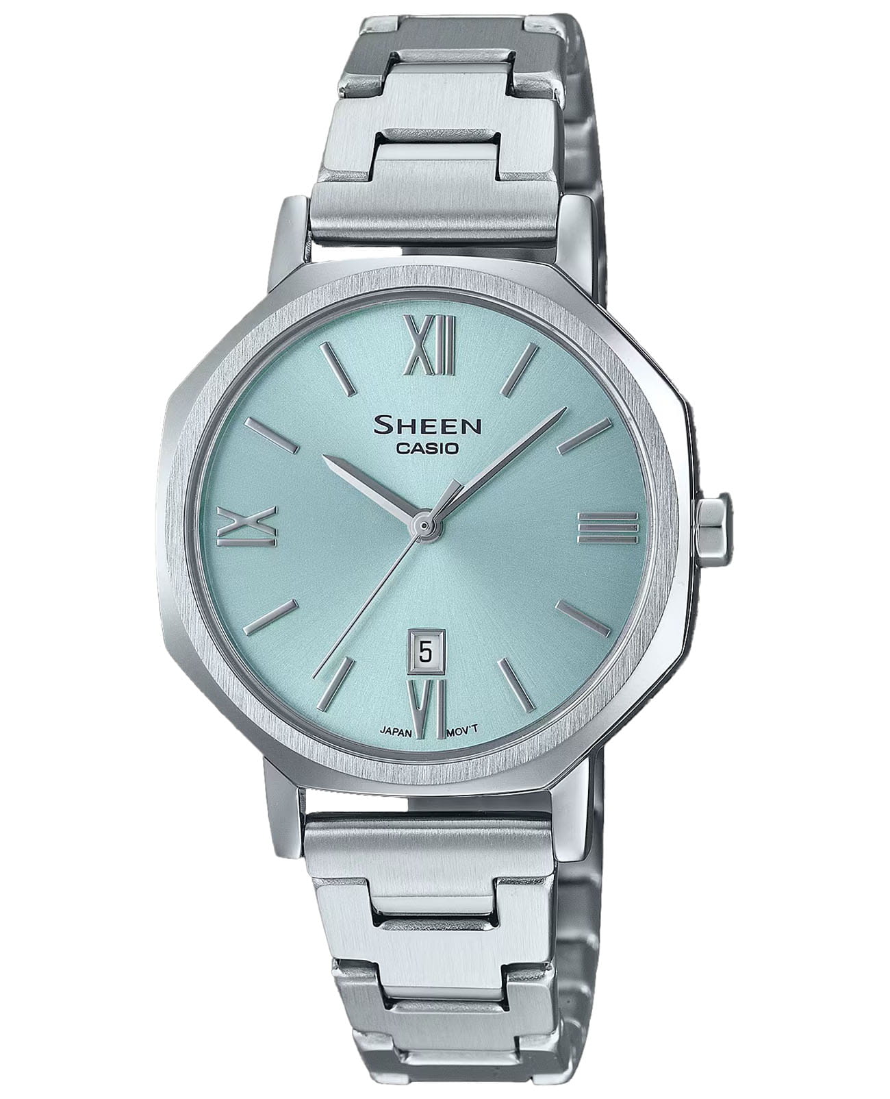 Casio Casio Sheen SHE-4554D-2A  SHE-4554D-2A кварцевые женские часы бирюзовый циферблат, браслет нержавеющая сталь — вид спереди
