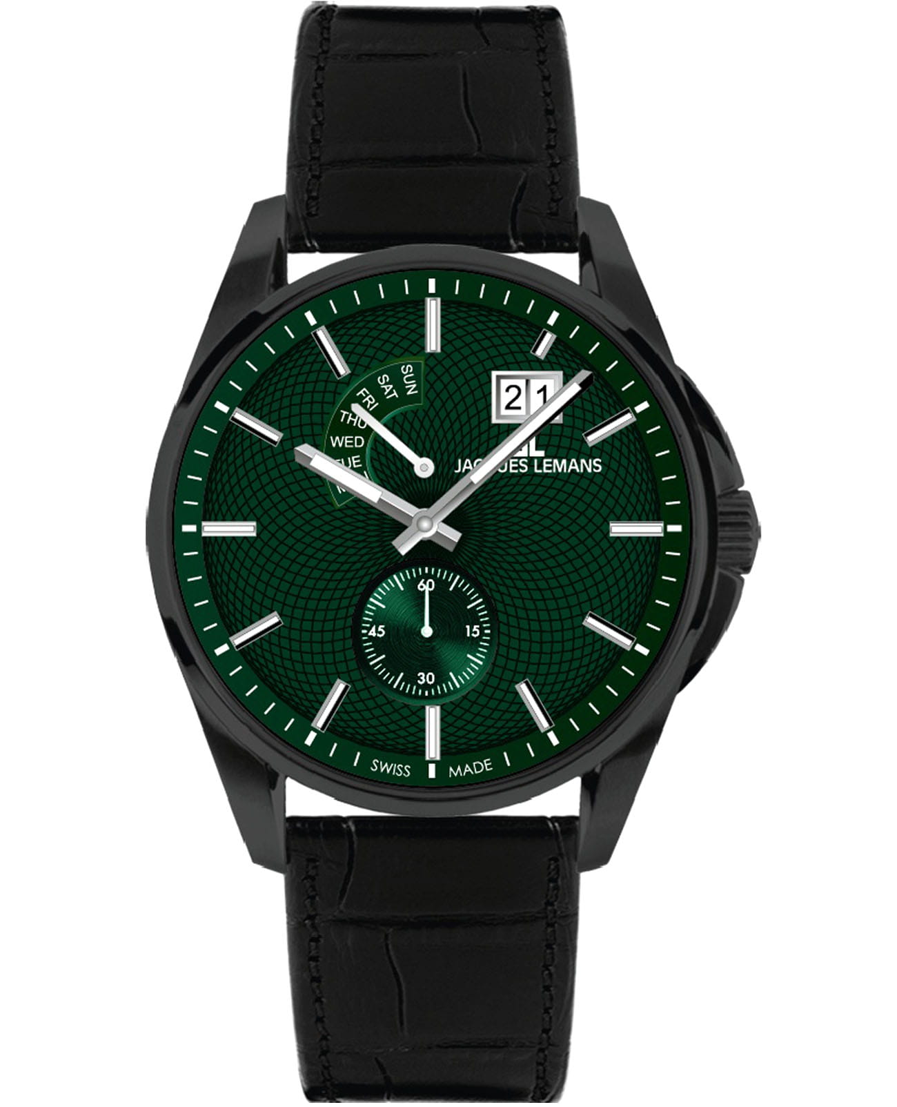 Jacques Lemans Jacques Lemans Derby 1-2199K  1-2199K кварцевые мужские часы зеленый циферблат, браслет кожаный — вид спереди