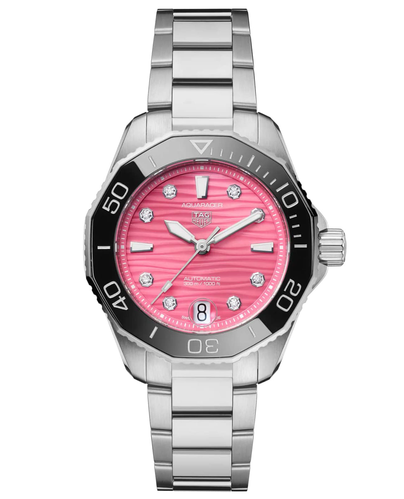 TAG Heuer TAG Heuer Aquaracer Professional 300 WBP231J.BA0618  WBP231J.BA0618 механические женские часы розовый циферблат, браслет нержавеющая сталь — вид спереди