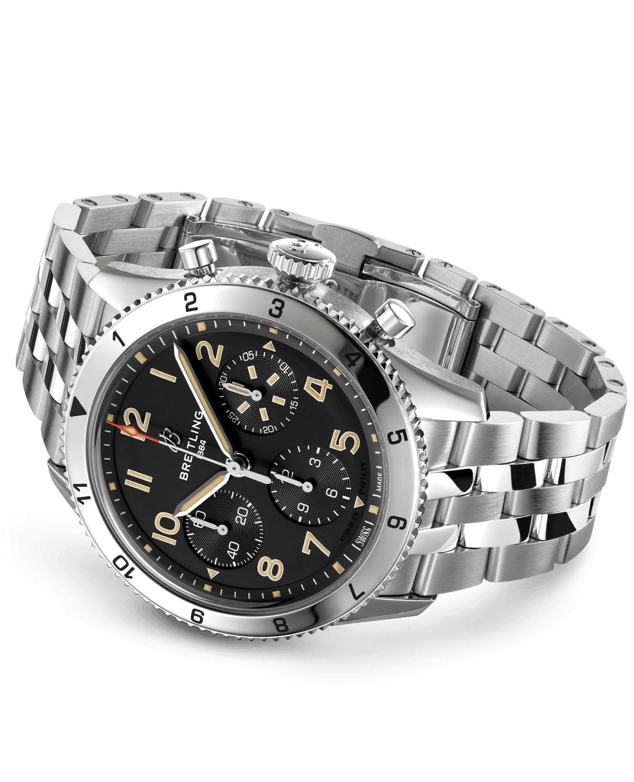 Breitling Breitling Classic Avi Chronograph 42 P-51 Mustang A233803A1B1A1, aviator 8 швейцария мужские часы на браслете нержавеющая сталь боковой вид
