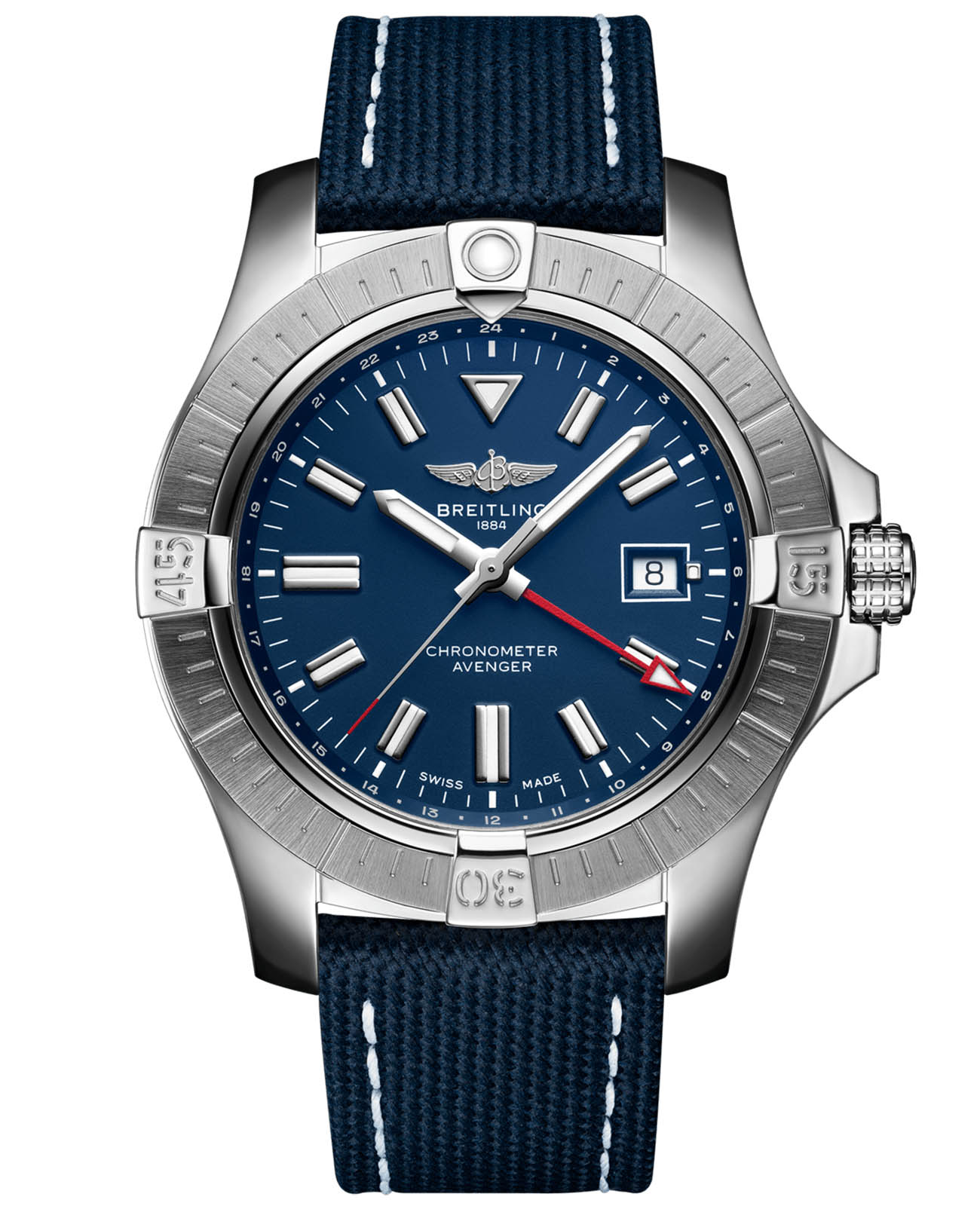Breitling Breitling Avenger Automatic GMT 45 A32395101C1X2  A32395101C1X2 механические мужские часы синий циферблат, браслет кожаный — вид спереди