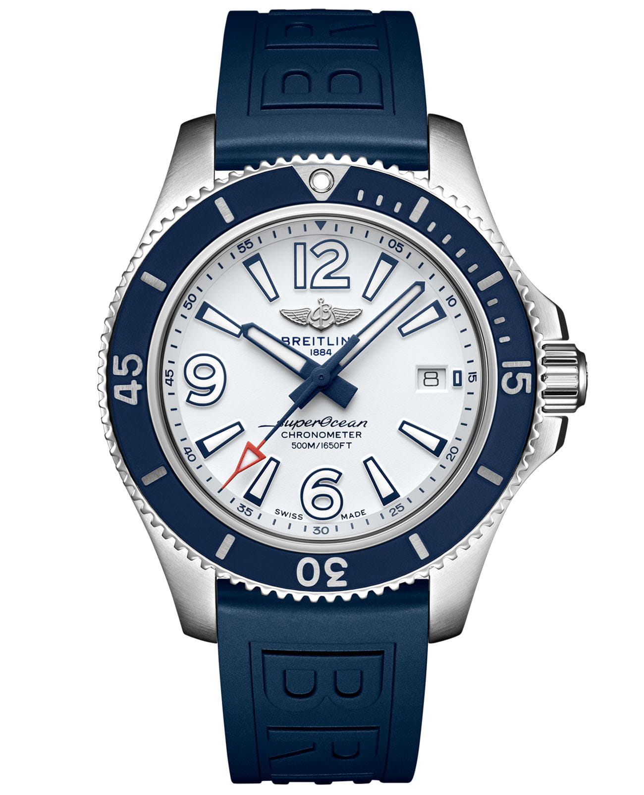 Breitling Breitling Superocean Automatic 42 A17366D81A1S2  A17366D81A1S2 механические мужские часы белый циферблат, браслет каучук — вид спереди