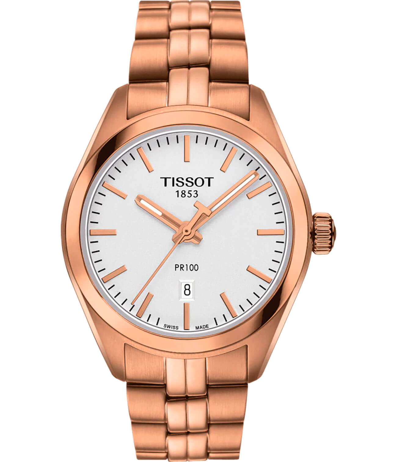 Tissot Tissot PR 100 Lady T101.210.33.031.01 PR 100 T1012103303101 кварцевые женские часы белый циферблат, браслет сталь c pvd покрытием — вид спереди