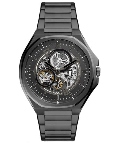 Fossil Fossil Evanston BQ2621  BQ2621 механические мужские часы черный циферблат, браслет нержавеющая сталь с pvd-покрытием — вид спереди