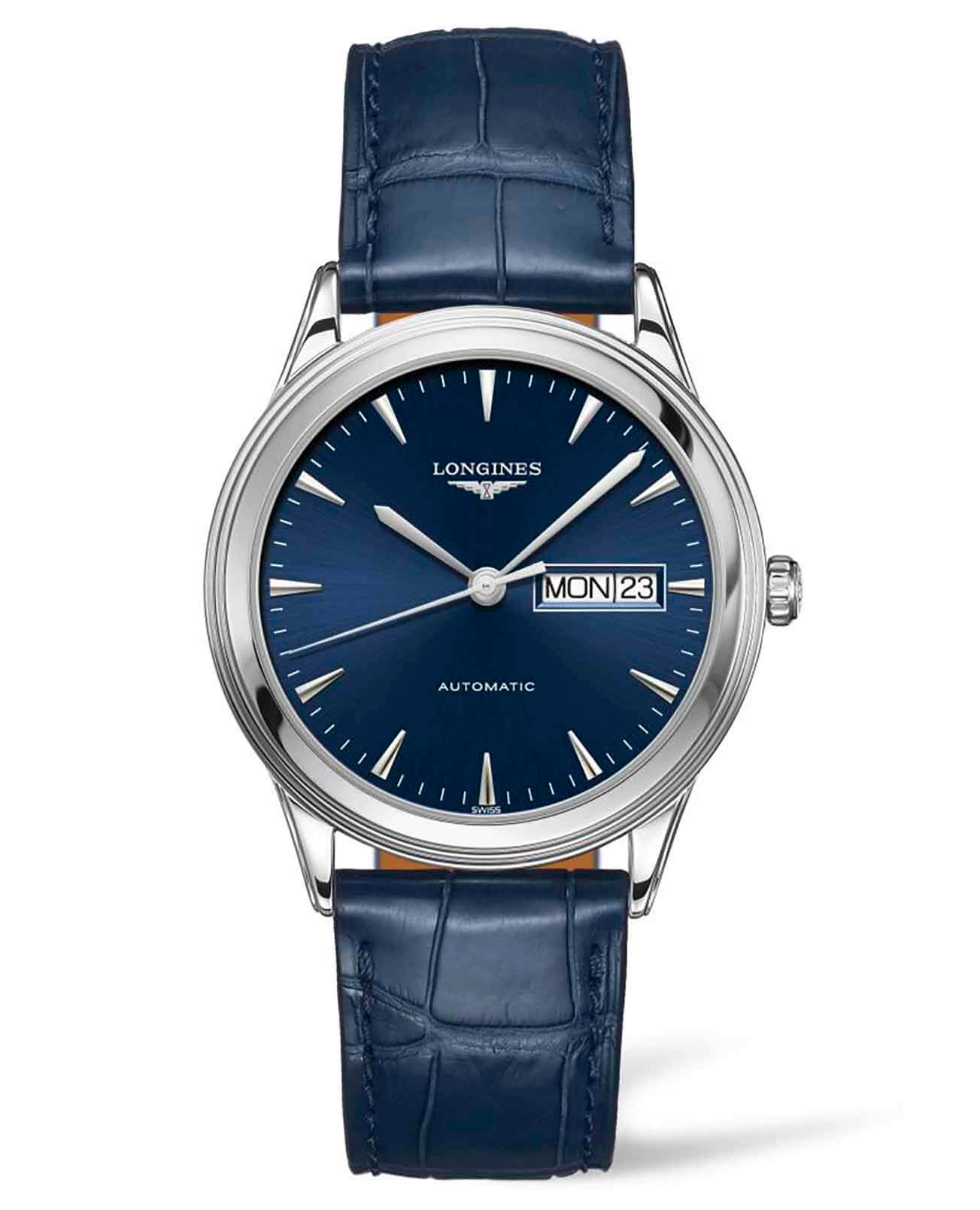 Longines Longines Flagship L4.899.4.92.2  L48994922 механические мужские часы синий циферблат, браслет кожаный — вид спереди