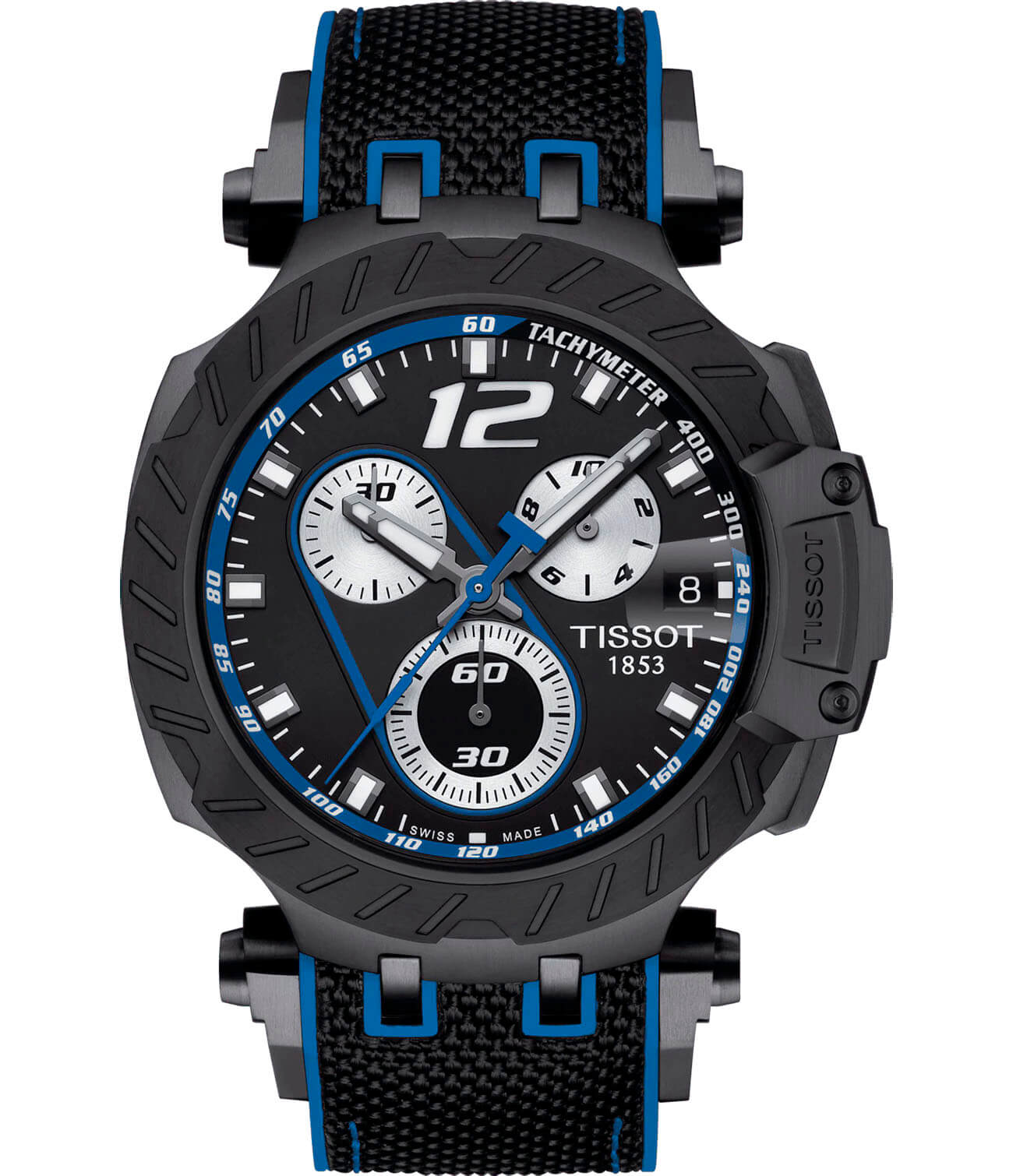 Tissot Tissot T-Race Thomas Luthi 2019 T115.417.37.057.03 T Race T1154173705703 кварцевые мужские часы черный циферблат, браслет каучук — вид спереди