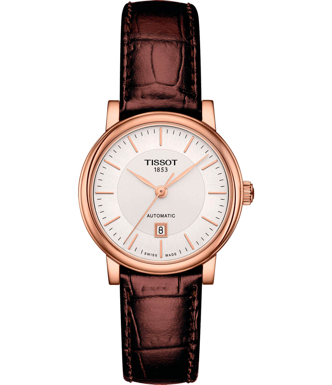 Tissot Tissot Carson Automatic Lady T122.207.36.031.00 Carson T1222073603100 механические женские часы белый циферблат, браслет кожаный — вид спереди