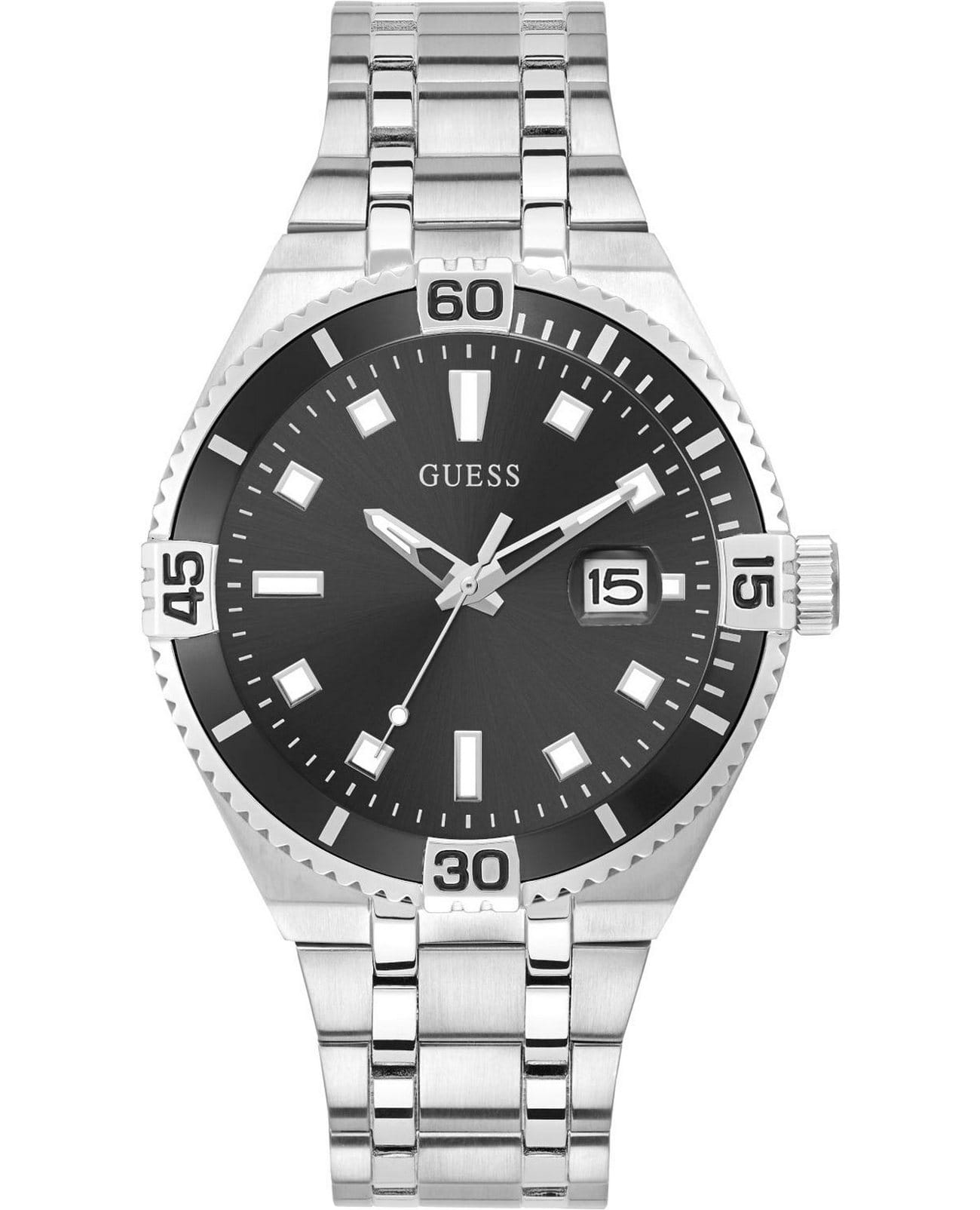 Guess Guess  Sport Steel  GW0330G1  GW0330G1 кварцевые мужские часы черный циферблат, браслет нержавеющая сталь — вид спереди