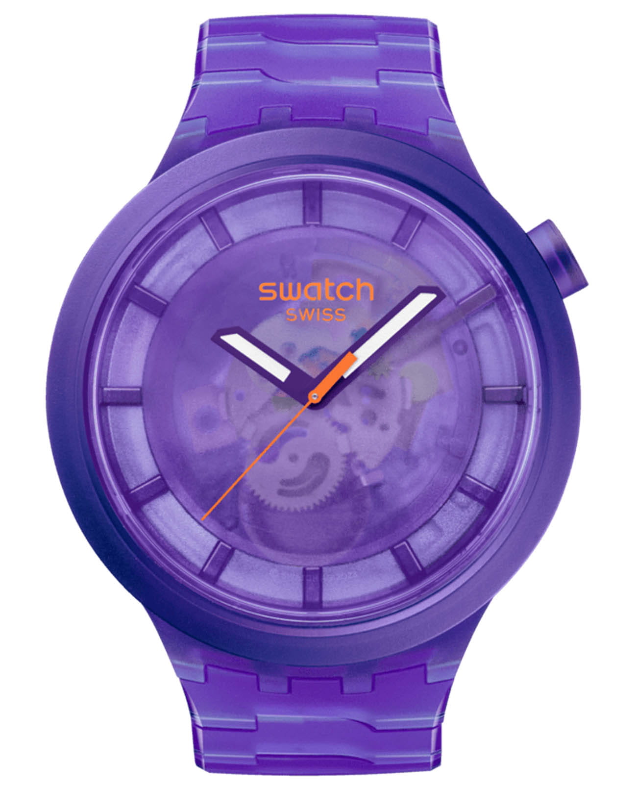 Swatch Swatch Big Bold Biosourced Lacquered SB05V103  SB05V103 кварцевые мужские часы фиолетовый циферблат, браслет биоматериал — вид спереди